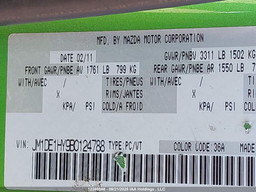 2011 Mazda Mazda2 Gs/Gx VIN: JM1DE1HY9B0124788 Lot: 12389568