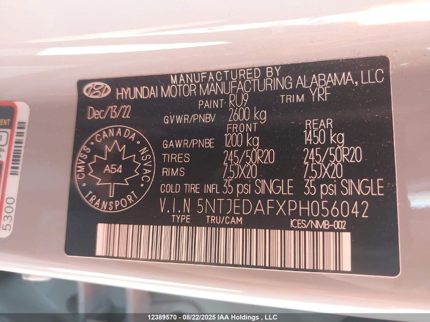 2023 Hyundai Santa Cruz Ultimate Awd With Colour Package VIN: 5NTJEDAFXPH056042 Lot: 12389570