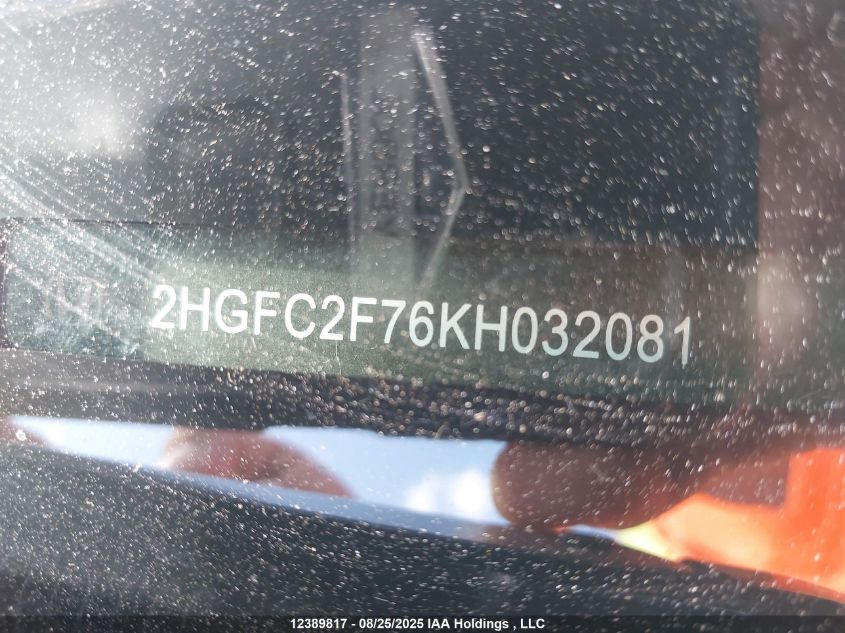 2019 Honda Civic VIN: 2HGFC2F76KH032081 Lot: 12389817