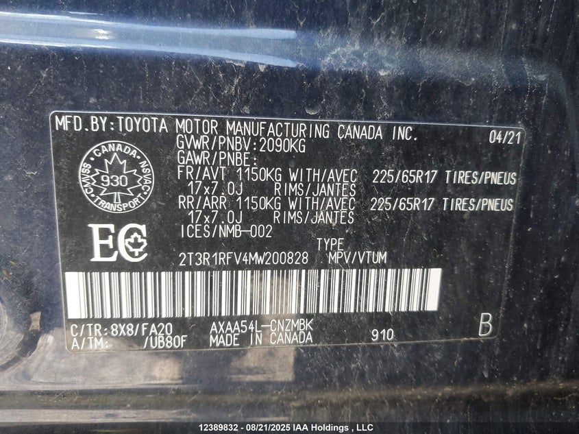 2T3R1RFV4MW200828 2021 TOYOTA RAV 4 photo no. 9