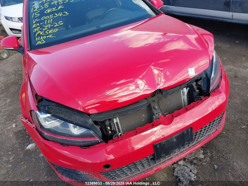 2015 Volkswagen Golf Gti VIN: 3VW4T7AU1FM005343 Lot: 12389833