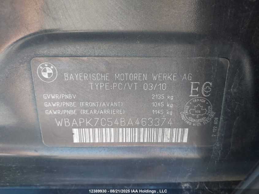 2011 BMW 328I xDrive VIN: WBAPK7C54BA463374 Lot: 12389930