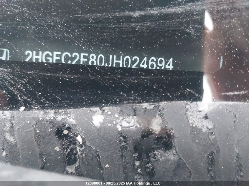 2018 Honda Civic Ex 4Dr VIN: 2HGFC2F80JH024694 Lot: 12390061