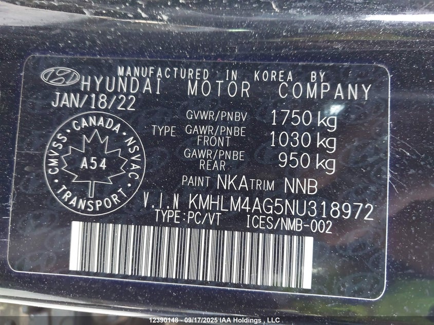 KMHLM4AG5NU318972 2022 HYUNDAI ELANTRA photo no. 9