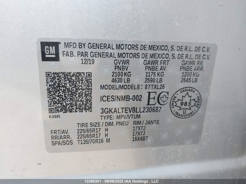 2020 GMC Terrain Sle VIN: 3GKALTEV8LL230687 Lot: 12390301