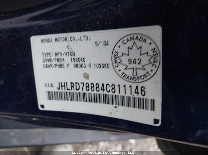 2004 Honda Cr-V Ex VIN: JHLRD78884C811146 Lot: 12390344