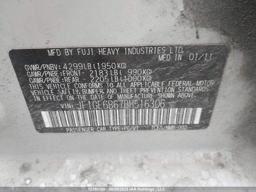 2011 Subaru Impreza 2.5 I Sport Package VIN: JF1GE6B67BH516306 Lot: 12390366