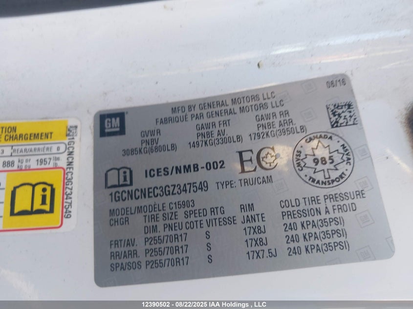 1GCNCNEC3GZ347549 2016 CHEVROLET SILVERADO photo no. 9