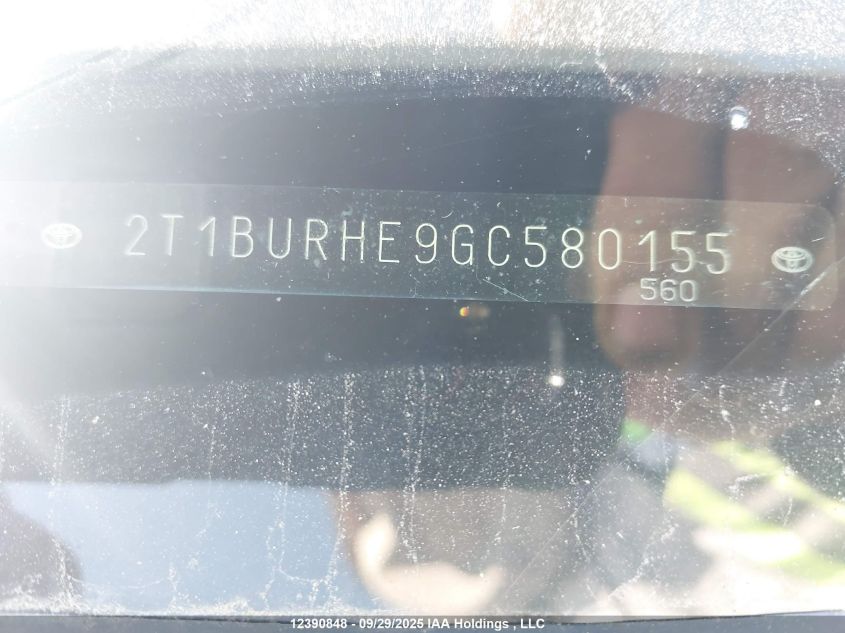 2016 Toyota Corolla L/Le/Le Pls/Prm/S/S Pls VIN: 2T1BURHE9GC580155 Lot: 12390848