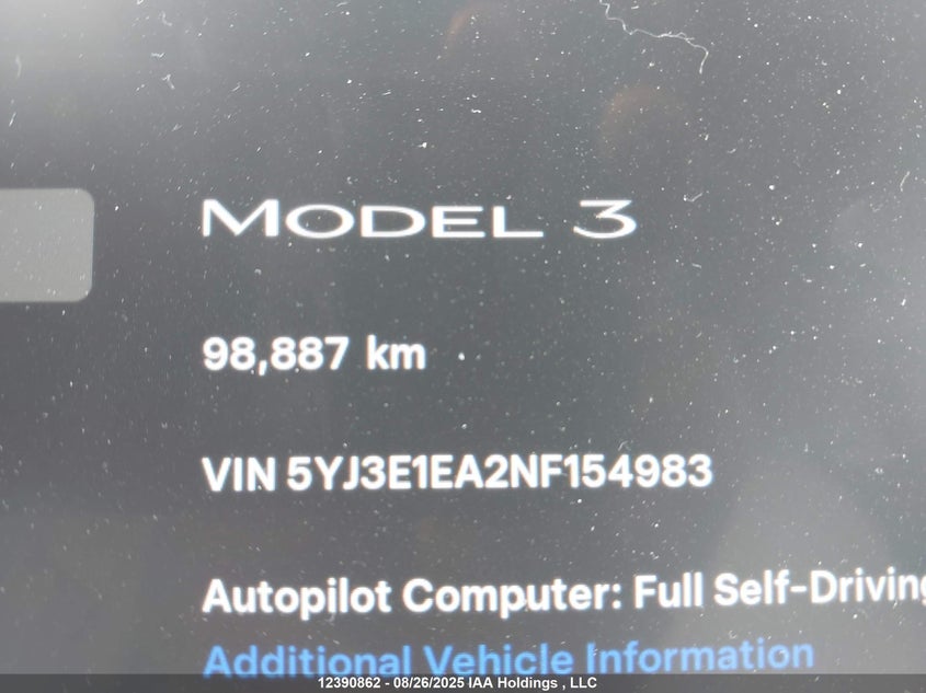 2022 Tesla Model 3 Rwd/Standard Range VIN: 5YJ3E1EA2NF154983 Lot: 12390862
