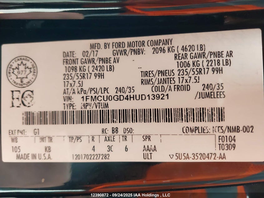 1FMCU0GD4HUD13921 2017 FORD ESCAPE photo no. 18