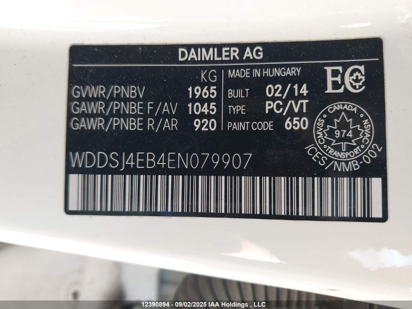 2014 Mercedes-Benz Cla 250 VIN: WDDSJ4EB4EN079907 Lot: 12390894