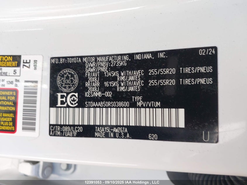 5TDAAAB50RS038600 2024 TOYOTA HIGHLANDER photo no. 19