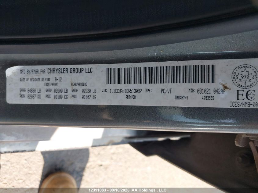 2013 Chrysler 200 Lx VIN: 1C3CCBAB1DN513092 Lot: 12391083