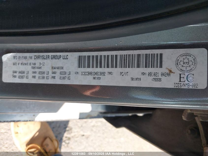 2013 Chrysler 200 Lx VIN: 1C3CCBAB1DN513092 Lot: 12391083