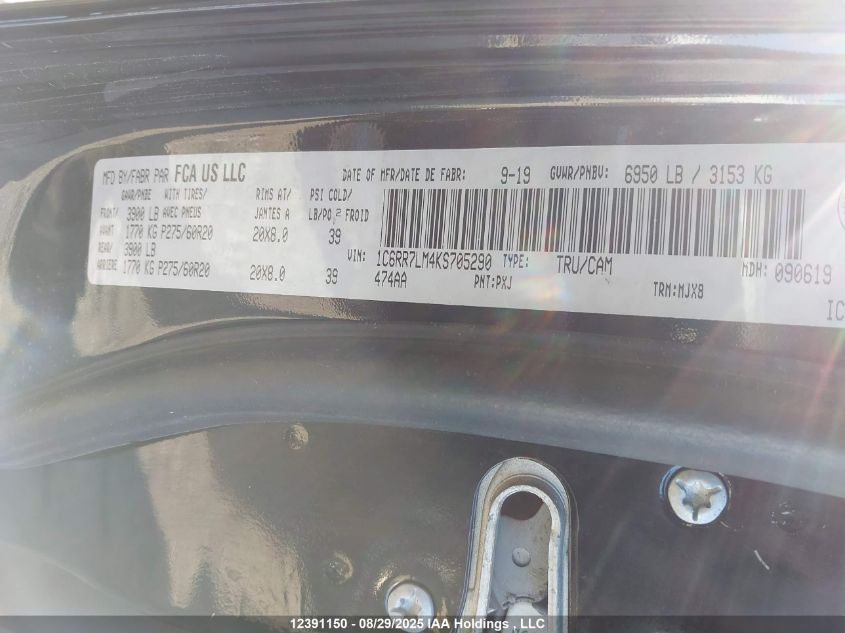 2019 Ram 1500 Classic Slt VIN: 1C6RR7LM4KS705290 Lot: 12391150