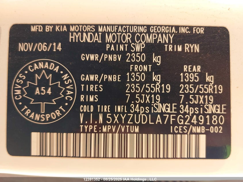5XYZUDLA7FG249180 2015 HYUNDAI SANTA FE photo no. 9