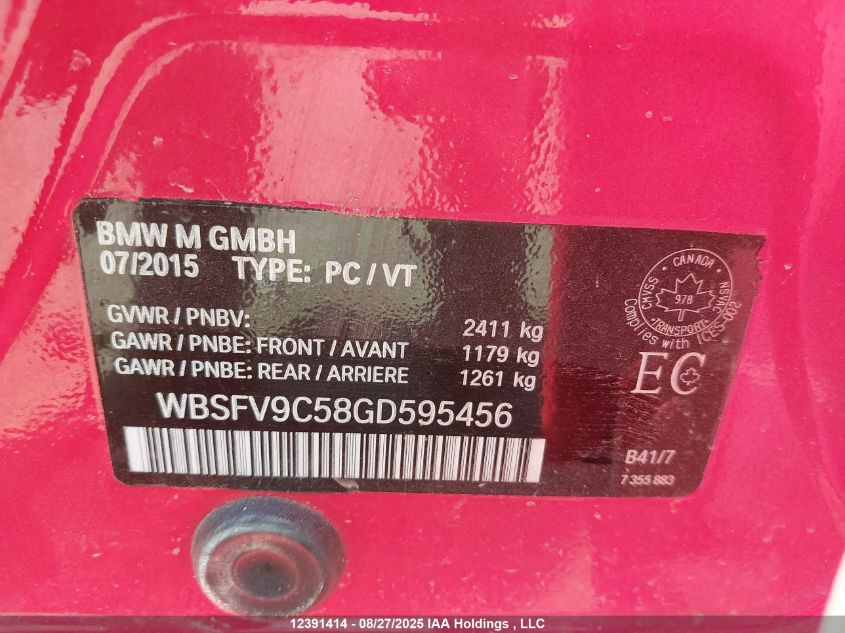 2016 BMW M5 VIN: WBSFV9C58GD595456 Lot: 12391414