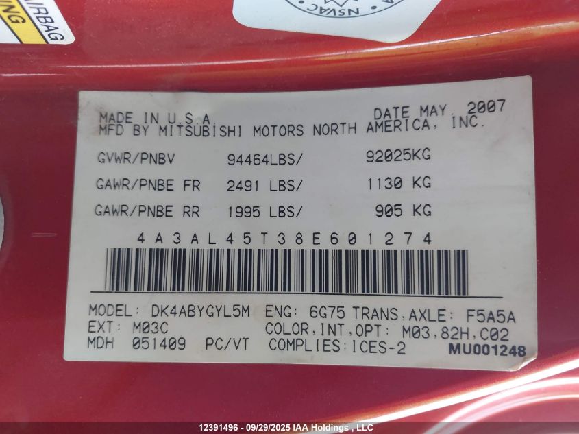 MITSUBISHI ECLIPSE SPYDER 2008 4A3AL45T38E601274 Photo 9