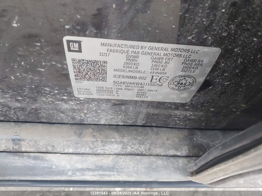 2018 Buick Enclave Essence VIN: 5GAEVAKW4JJ155758 Lot: 12391543