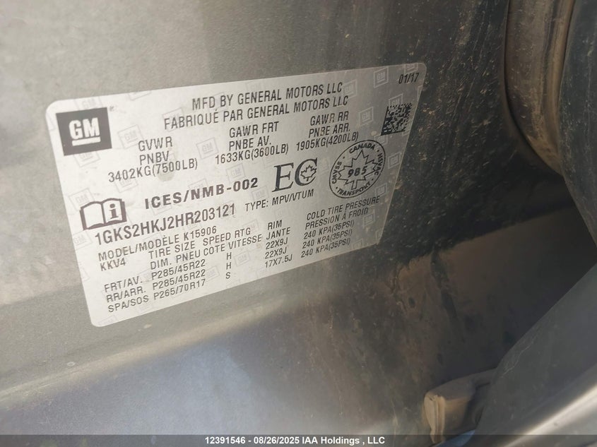1GKS2HKJ2HR203121 2017 GMC YUKON photo no. 9