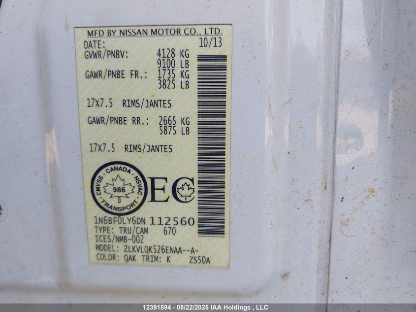 1N6BF0LY6DN112560 2013 NISSAN NV photo no. 9