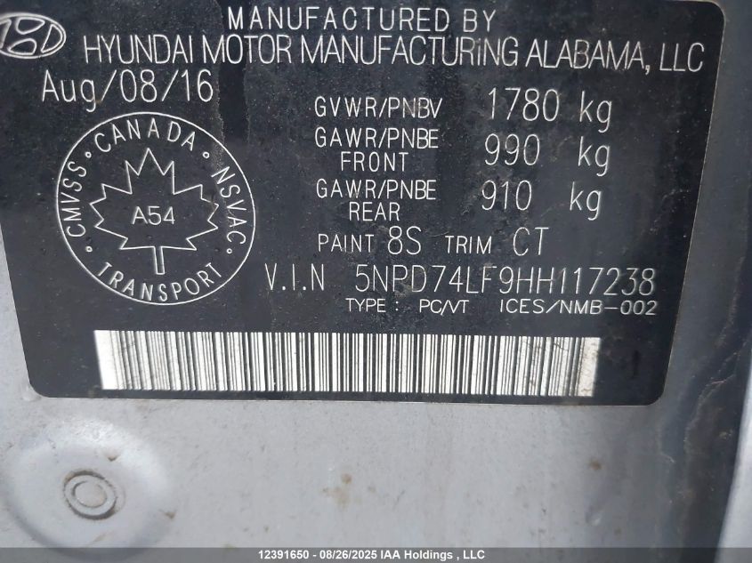 2017 Hyundai Elantra Se VIN: 5NPD74LF9HH117238 Lot: 12391650