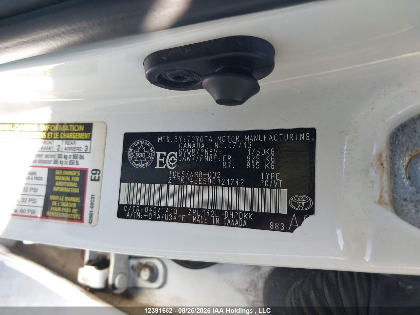 2013 Toyota Corolla Matrix VIN: 2T1KU4EE5DC121742 Lot: 12391652