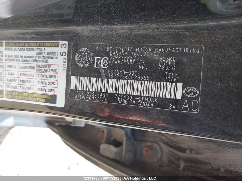 2008 Toyota Corolla Ce/Le/S VIN: 2T1BR32E68C895651 Lot: 12391668