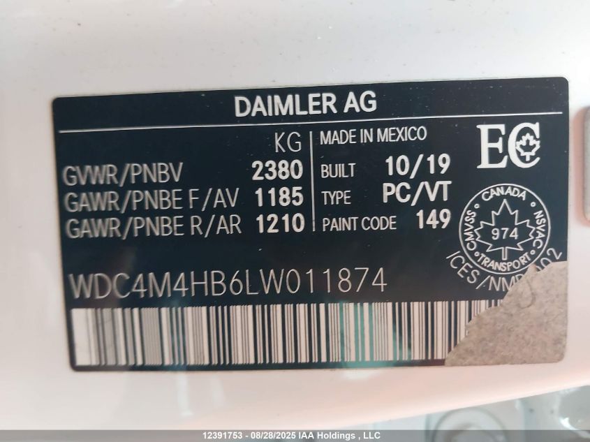 2020 Mercedes-Benz Glb 250 4Matic VIN: WDC4M4HB6LW011874 Lot: 12391753