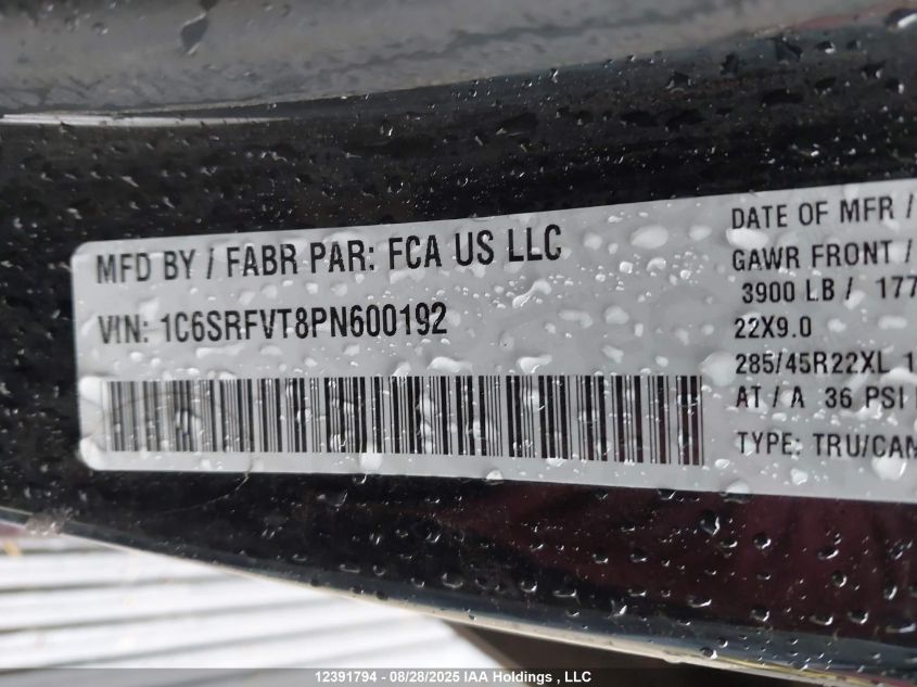 2023 Ram 1500 Sport VIN: 1C6SRFVT8PN600192 Lot: 12391794