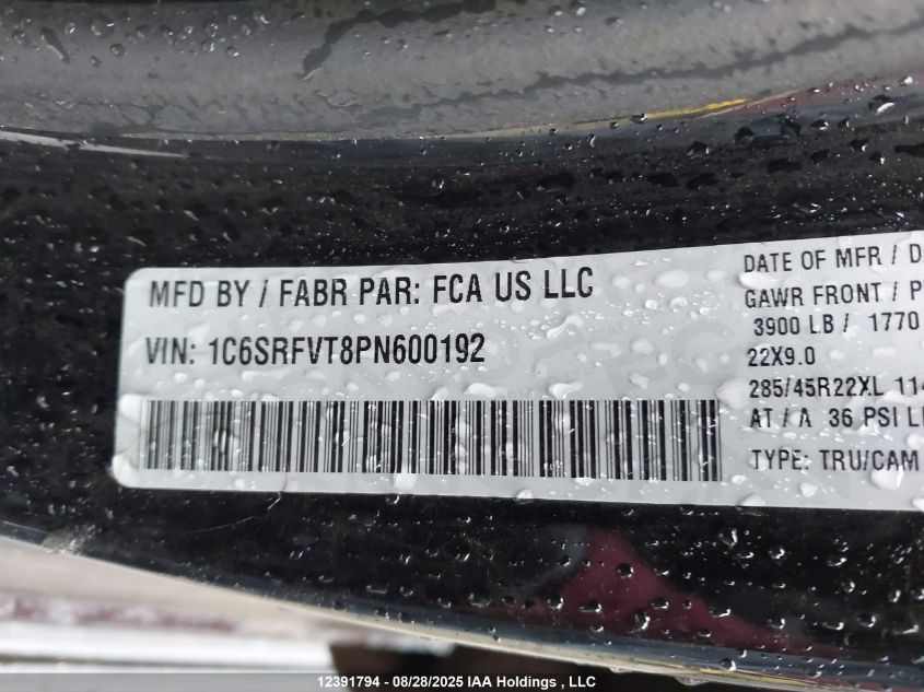 2023 Ram 1500 Sport VIN: 1C6SRFVT8PN600192 Lot: 12391794