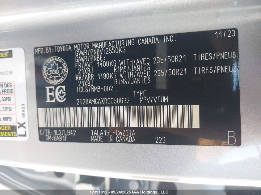 2024 Lexus Rx 350 VIN: 2T2BAMCAXRC050632 Lot: 12391812