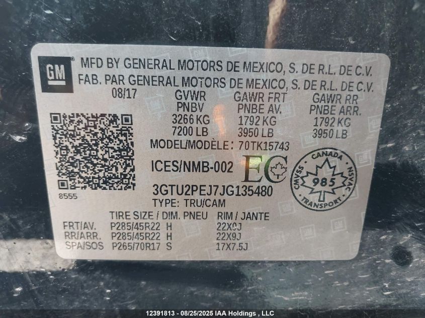 2018 GMC Sierra K1500 Denali VIN: 3GTU2PEJ7JG135480 Lot: 12391813