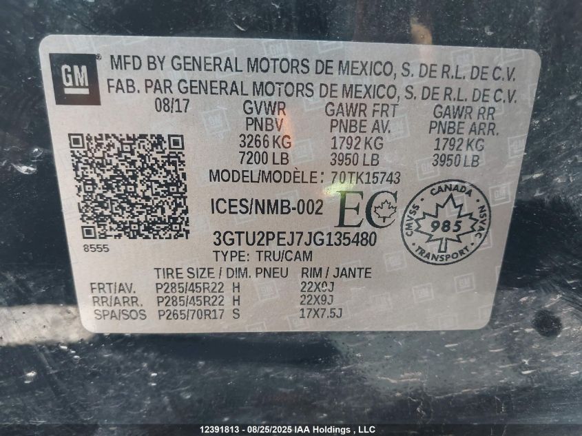 2018 GMC Sierra K1500 Denali VIN: 3GTU2PEJ7JG135480 Lot: 12391813