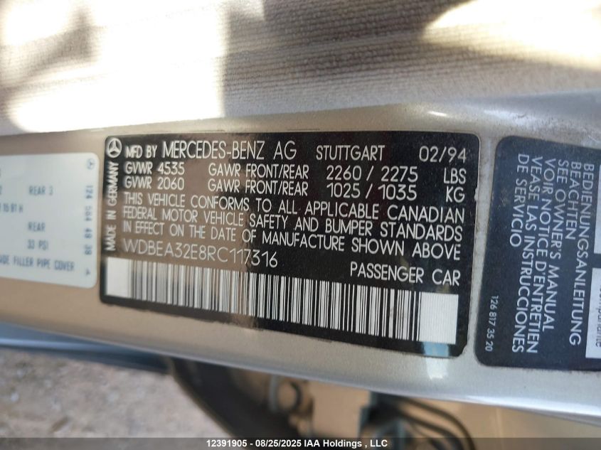 1994 Mercedes-Benz E 320 VIN: WDBEA32E8RC117316 Lot: 12391905