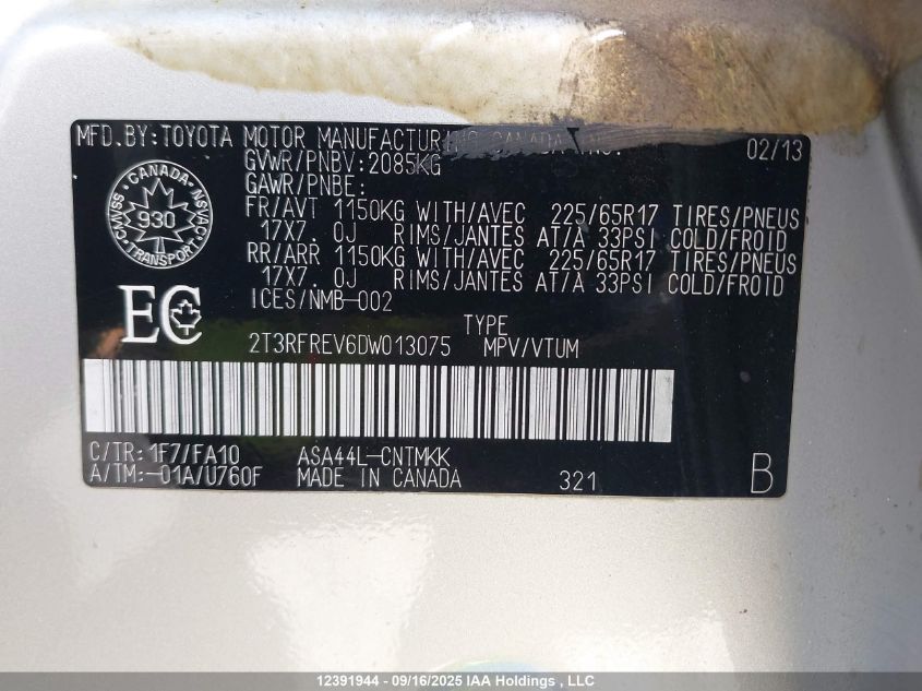 2013 Toyota Rav4 VIN: 2T3RFREV6DW013075 Lot: 12391944