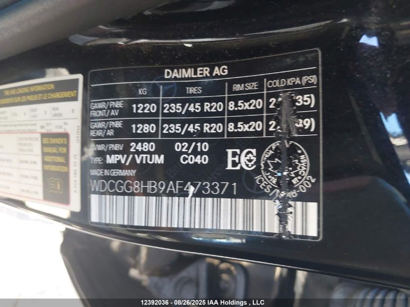 2010 Mercedes-Benz Glk 350 4Matic VIN: WDCGG8HB9AF473371 Lot: 12392036