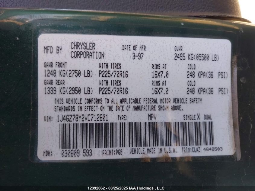 1997 Jeep Grand Cherokee Limited VIN: 1J4GZ78Y2VC712601 Lot: 12392062