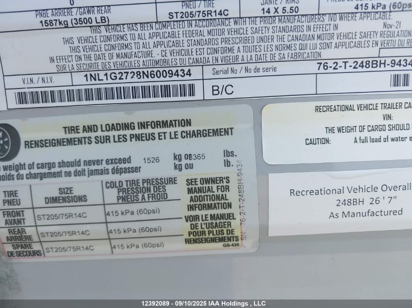 2022 Gulf Stream Gulf Stream VIN: 1NL1G2728N6009434 Lot: 12392089