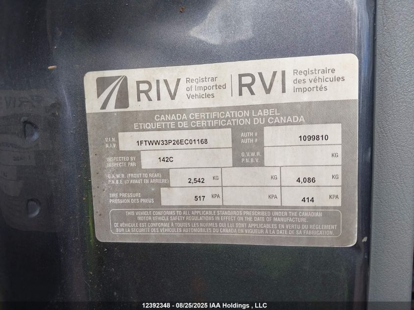 2006 Ford F-350 Lariat/Xl/Xlt VIN: 1FTWW33P26EC01168 Lot: 12392348