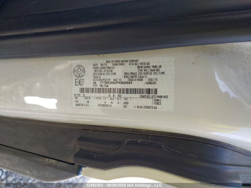 2023 Ford Transit T-250 VIN: 1FTBR3X82PKB65543 Lot: 12392383