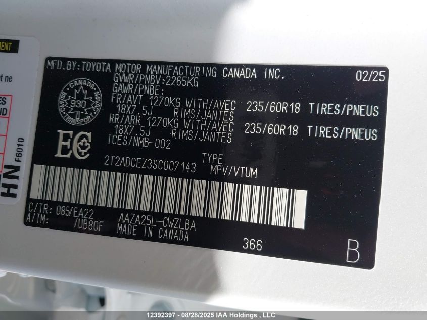 2025 Lexus Nx 250 VIN: 2T2ADCEZ3SC007143 Lot: 12392397