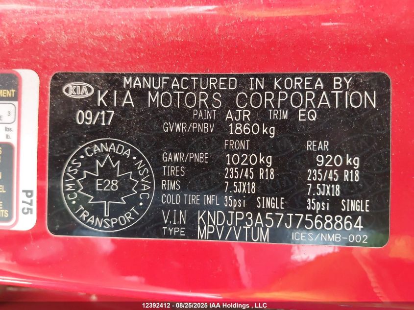 2018 Kia Soul + VIN: KNDJP3A57J7568864 Lot: 12392412
