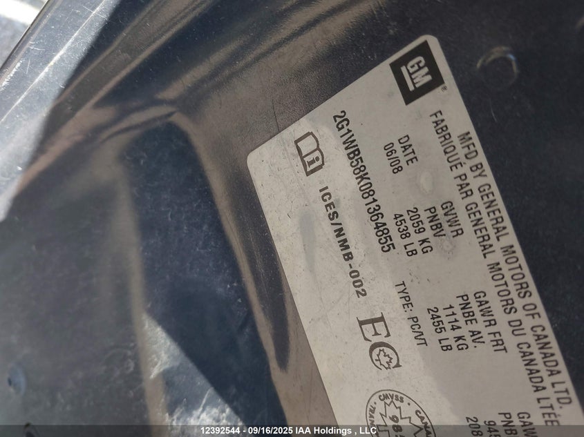 2G1WB58K081364855 2008 CHEVROLET IMPALA photo no. 9