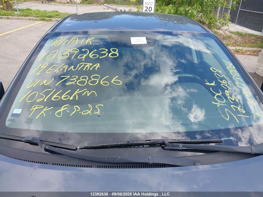 2019 Hyundai Elantra VIN: KMHD84LF1KU738866 Lot: 12392638