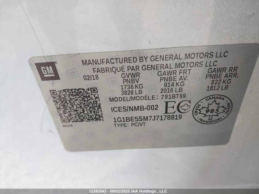 2018 Chevrolet Cruze VIN: 1G1BE5SM7J7178819 Lot: 12392642