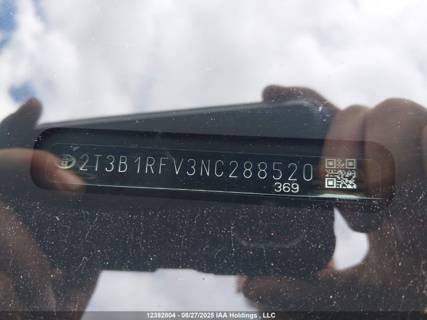 2022 Toyota Rav4 Le VIN: 2T3B1RFV3NC288520 Lot: 12392804