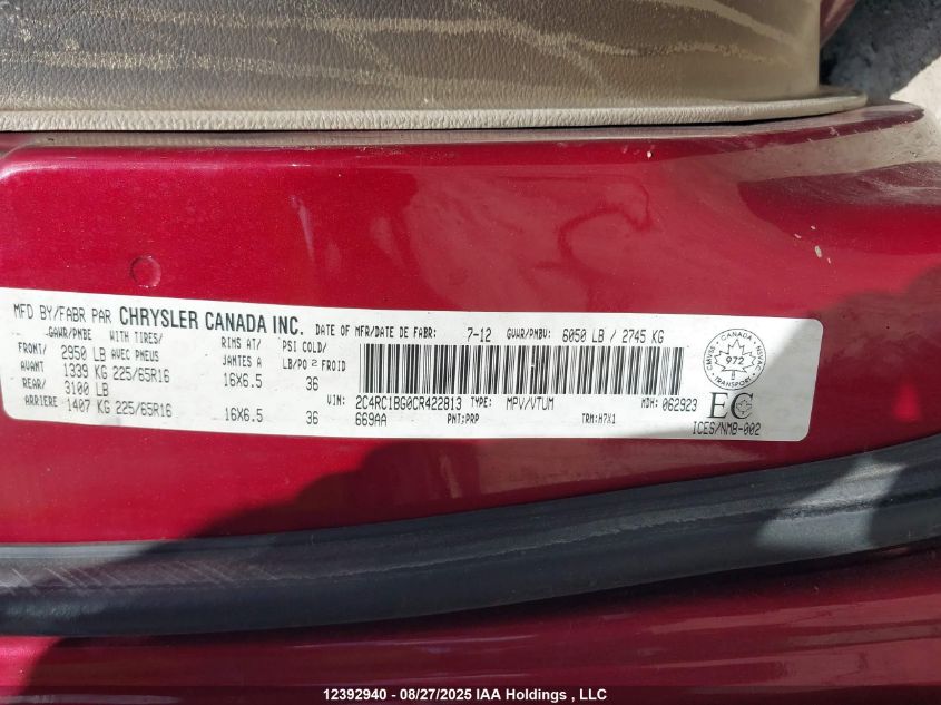 2012 Chrysler Town & Country Touring VIN: 2C4RC1BG0CR422813 Lot: 12392940