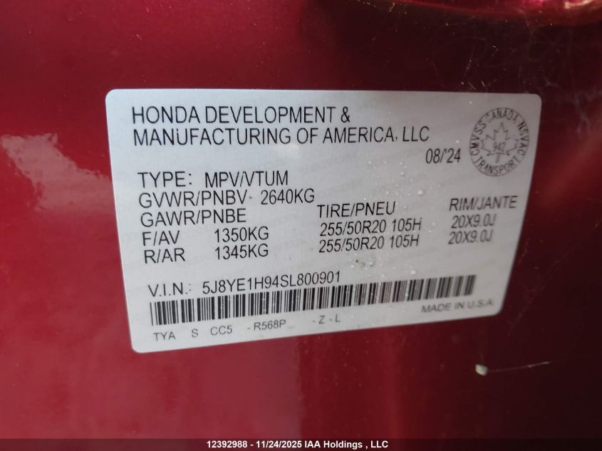 2025 Acura Mdx VIN: 5J8YE1H94SL800901 Lot: 12392988